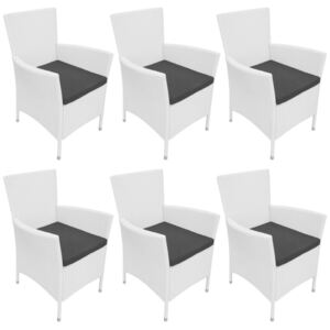 Záhradné stoličky 6 ks s podložkami, polyratan, krémovo biele