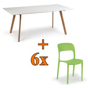 Jedálenský stôl 120x80 + 6x plastová stolička REFRESCO zelená