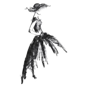 Ilustrácia Full skirt dress fashion illustration in black and white, Blursbyai