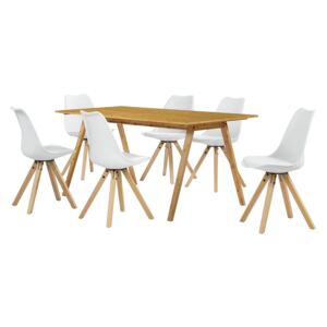 [en.casa]® Dizajnový bambusový jedálenský stôl HTNT4301 so 6 bielymi stoličkami HTMS-2852