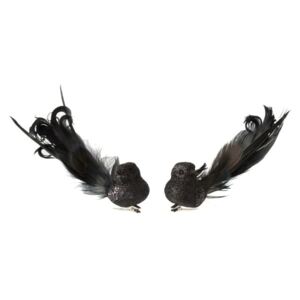 2ks čierna trblietavá ozdoba vtáčik s pierkami - 15 * 7 * 5cm