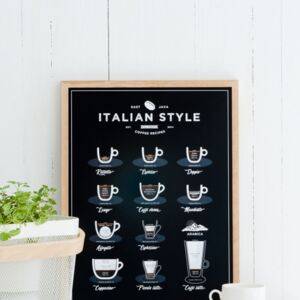 Čierny plagát Follygraph Italian Style Coffee, 21 × 30 cm