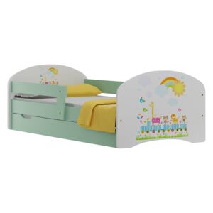 Detská posteľ so zásuvkami ZVIERATKÁ na výlete 140x70 cm