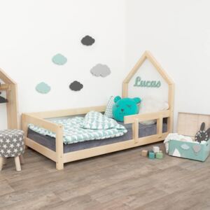 Benlemi Detská posteľ domček Poppi 90x190 cm s bočnicou Farba: Prírodný dekor nelakovaný, Strana: Vpravo