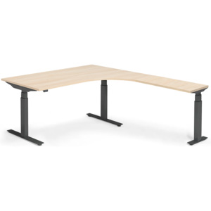 Výškovo nastaviteľný stôl Modulus, rohový, 1600x2000mm, dub/čierna