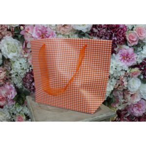 Oranžová károvaná darčeková taška 31cm