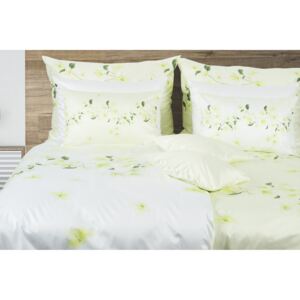 Glamonde luxusné saténové obliečky Harmony v modernej kombinácií zelenej a bielej, so zaujímavými zelenkavými kvetmi 140×200 cm