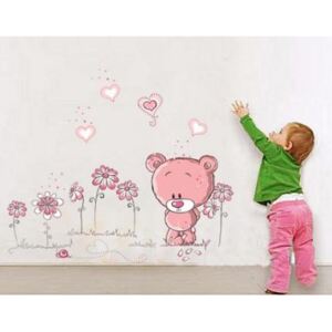 ZooYoo detská nálepka na stenu ružový macko zvitok 50 x 70 cm