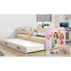 BMS Detská obrázková posteľ Luki s prístelkou / borovica Obrázok: Girls