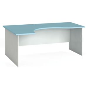 Rohový kancelársky pracovný stôl, zaoblený 180 x 120 cm, biela/azúrová, ľavý