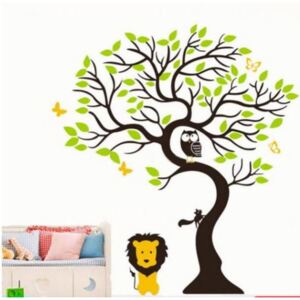 ZooYoo detská nálepka na stenu strom, sova, lev a veverička rozmer zvitku 60 x 150 cm, konečná veľkosť 140 x 100 cm