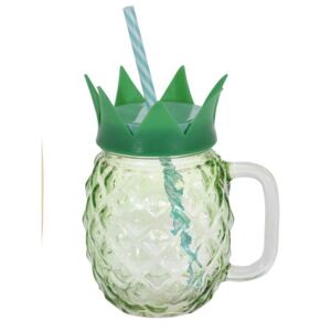 Poháre na limonádu so slamkou 400 ml ANANÁS zelená, 0,4 L