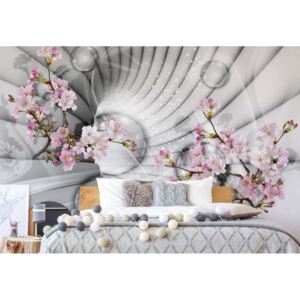 GLIX Fototapeta - Modern 3D Flowers And Bubbles Tunnel View Vliesová tapeta - 312x219 cm