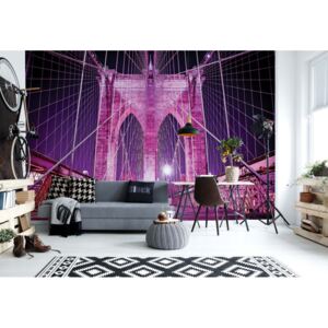 Fototapeta GLIX - Brooklyn Bridge New York Purple + lepidlo ZADARMO Vliesová tapeta - 254x184 cm