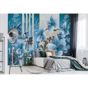 Fototapeta GLIX - Floral Pattern With Swirls Blue + lepidlo ZADARMO Vliesová tapeta - 416x254 cm