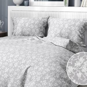 Goldea flanelové posteľné obliečky - vzor 941 popínavé kvety na svetle sivom 140 x 220 a 70 x 90 cm