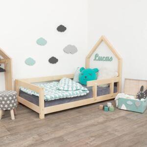 Benlemi Detská posteľ domček POPPI s bočnicou Zvoľte farbu: Prírodný dekor nelakovaný, Rozmer: 70 x 160 cm, Strana: Vpravo