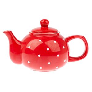Keramická konvička na čaj - červená biele bodky 1l