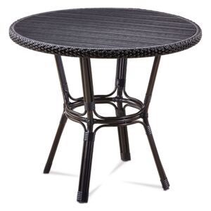 Záhradný stôl, kov hnedý, umelý ratan čierny, polywood čierny