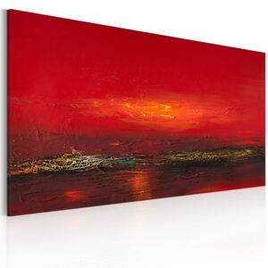 Bimago Ručne maľovaný obraz - Red sunset over the sea 120x60 cm