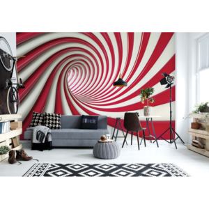 Fototapeta - 3D Swirl Tunnel Red And White Vliesová tapeta - 250x104 cm
