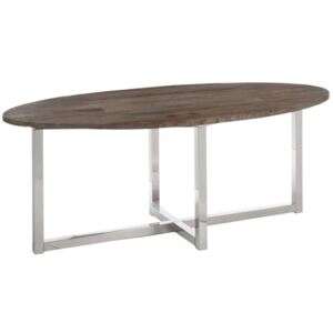 Oválny jedálenský stôl s drevenou doskou a kovovou konštrukciou Inox - 200 * 100 * 76 cm