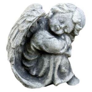 Záhradná betónová dekorácie sediaci anjel - 12 * 13 * 14cm