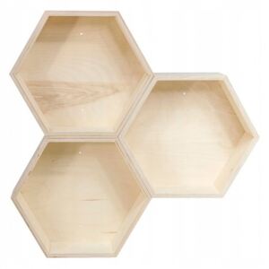 Sada 3 drevených poličiek - hexagon