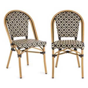 Blumfeldt Montbazin BL, bistro stolička, možnosť ukladať stoličky na seba, hliníkový rám, polyratan, čierno-krémová