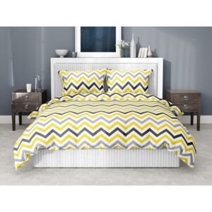 Goldea bavlnené posteľné obliečky - vzor 943 žlté a sivé cik-cak prúžky 140 x 220 a 70 x 90 cm