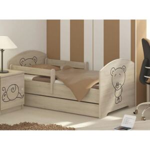 SKLADOM: Detská posteľ s výrezom sa zásuvkou MÉĎA - prírodná 140x70 cm + matrac
