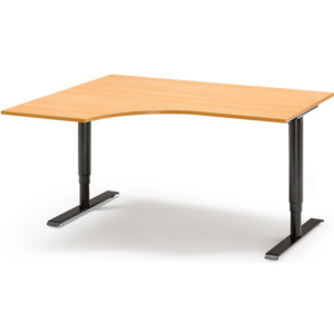 Výškovo nastaviteľný stôl Adeptus, ľavý, 1600x1200 mm, buk dýha/čierna