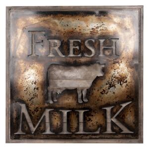 Kovový obraz s kravou Fresh milk - 60 * 3 * 60 cm