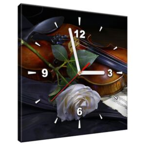Tlačený obraz s hodinami Husle a biela ruža ZP2349A_1AI