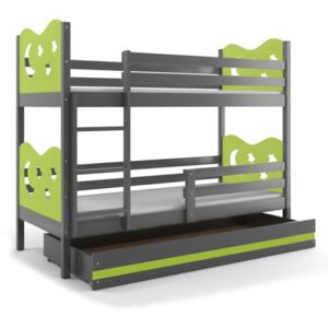 BMS Poschodová detská posteľ Miko / Sivá Farba: Sivá / zelená, Rozmer.: 190 x 80 cm