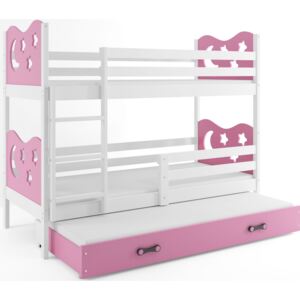BMS Poschodová detská posteľ Miko s prístelkou / Biela Farba: Ružová, Rozmer.: 200 x 90 cm