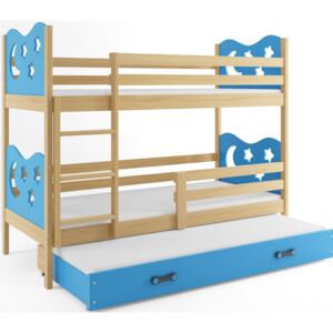 BMS Poschodová detská posteľ Miko s prístelkou / borovica Farba: Modrá, Rozmer.: 160 x 80 cm