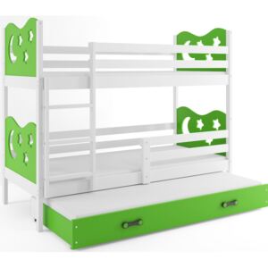 BMS Poschodová detská posteľ Miko s prístelkou / Biela Farba: Zelená, Rozmer.: 190 x 80 cm