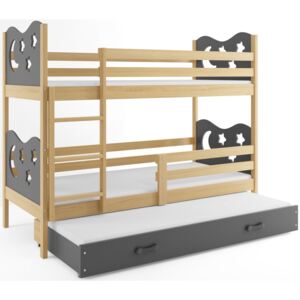 BMS Poschodová detská posteľ Miko s prístelkou / borovica Farba: Sivá, Rozmer.: 190 x 80 cm