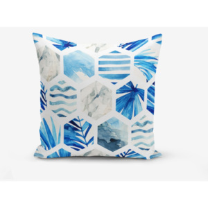 Obliečka na vankúš s prímesou bavlny Minimalist Cushion Covers Blue Geometric, 45 × 45 cm