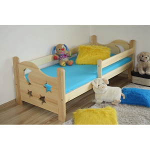 Detská posteľ STAR + rošt ZADARMO, s úložným priestorom, borovica-lak, 70x160 cm