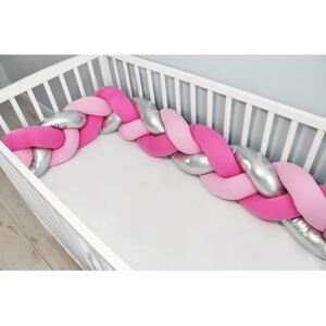 Baby Nellys Mantinel pletený vrkoč - ružová, tm. ružová, strieborná