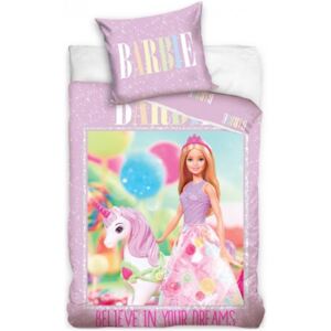 Carbotex · Bavlnené posteľné obliečky Barbie a čarovný jednorožec - 100% bavlna - 70 x 90 cm + 140 x 200 cm