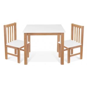 BABY NELLYS Detský nábytok - 3 ks, stôl s stoličkami - prírodná, biela, A/01
