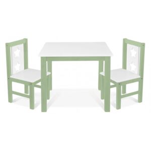BABY NELLYS Detský nábytok - 3 ks, stôl s stoličkami - zelená, biela, C/04