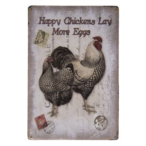 Clayre & Eef Kovová ceduľa Happy Chickens - 20 * 30 cm