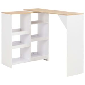 Barový stôl s pohyblivou poličkou biely 138x40x120 cm
