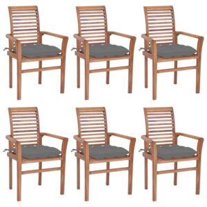 Jedálenské stoličky 6 ks sivé podložky tíkový masív