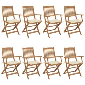 Skladacie záhradné stoličky 8 ks so sedákmi akáciový masív