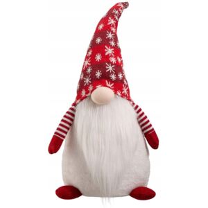 Vianočný škriatok 45 cm - bielo/červený - s vločkami na čapici